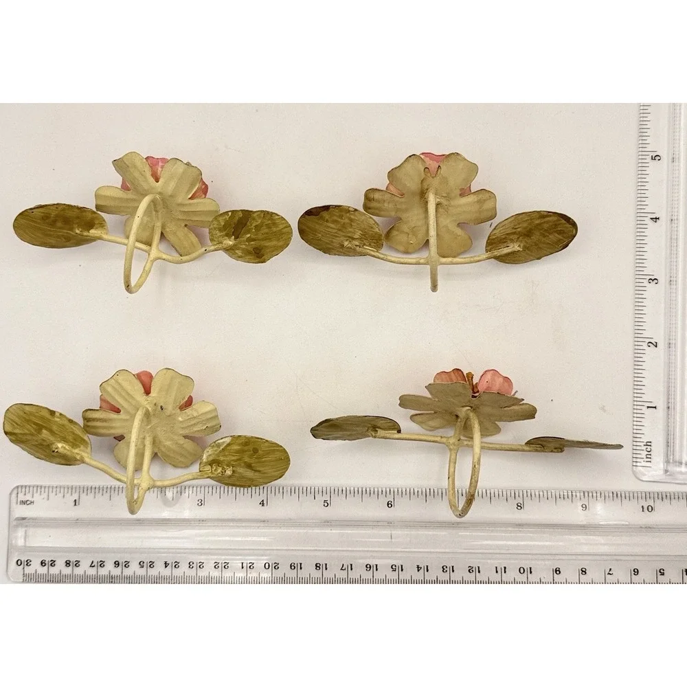 Vtg Handpainted Toleware Floral Napkin Rings Set Of 4 Cottage Core Shabby #5615‎